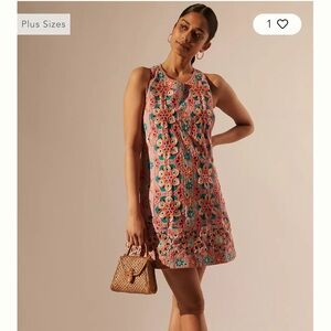🩷 Anthropologie Pink Floral Embroidered Beaded Shift Dress.